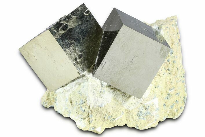 Two Natural Intertwined Pyrite Cubes In Rock - Navajun, Spain #361772
